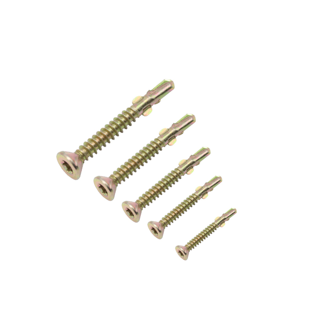 مسمار توركس مطلي بالزنك الأصفر ذو رأس غاطس مسطح برغي ذاتي الحفر بأجنحة