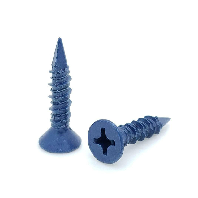 برغي فيليبس للخرسانة برأس مسطح، فولاذ منخفض الكربون، بوليمر أزرق