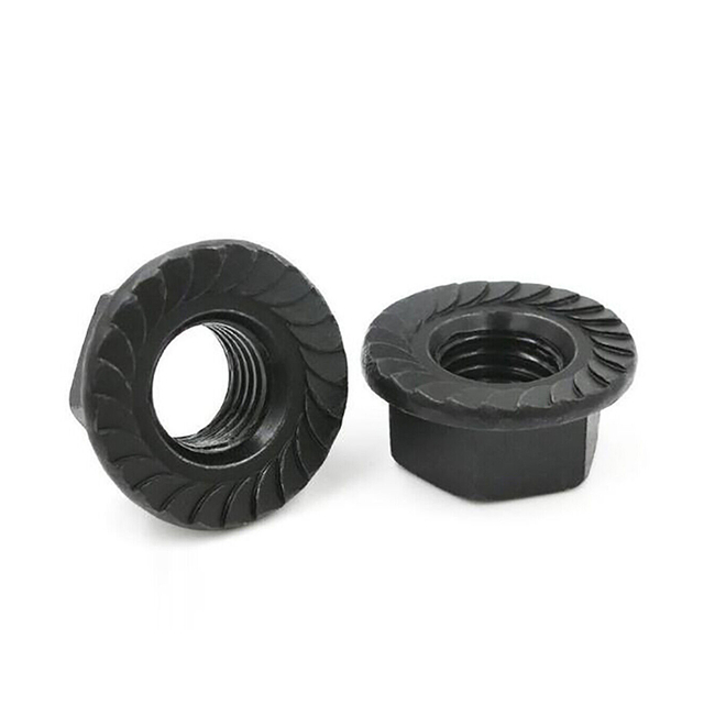 صواميل شفة مسننة سداسية مطلية بالزنك الأسود DIN6923 صامولة ذات حواف